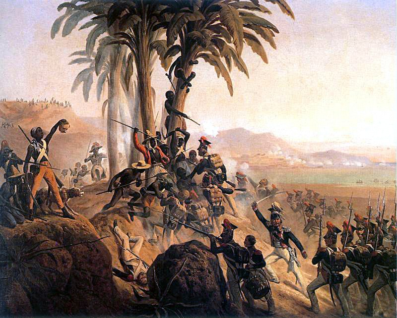 Fighting in the war of Haitian independence. Yellow fever and defeat at Vertieres destroyed the French expedition sent to restore slavery, and Jean-Jacques Dessalines declared independence on 1 January 1804.