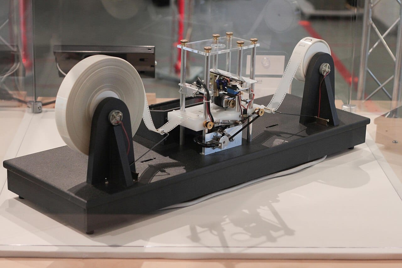 A physical model of a Turing machine. The abstract machine Turing defined in the same 1936 paper remains the standard model of what it means for something to be computable.