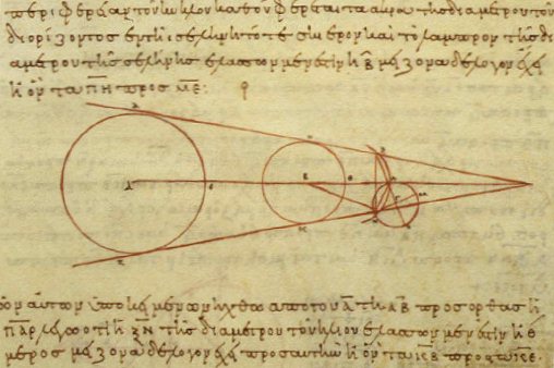 An early calculation comparing the sizes and distances of the Sun and Moon.
