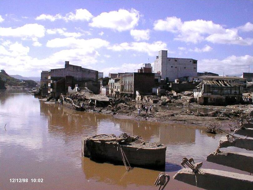 Devastation in Tegucigalpa left by Hurricane Mitch in 1998, one of the deadliest Atlantic storms in history. It killed thousands in Honduras and set the poor nation's development back by years.