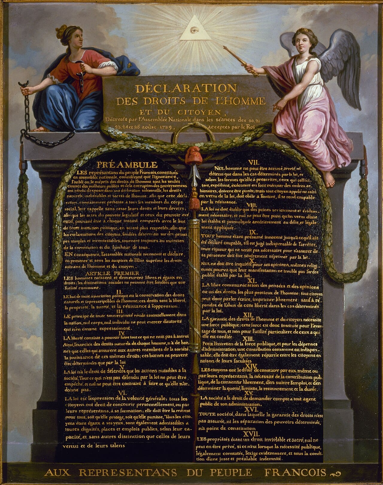 The French Declaration of the Rights of Man and of the Citizen, 1789. Its universal language coexisted with the exclusion of women, which Olympe de Gouges answered with a parallel declaration.
