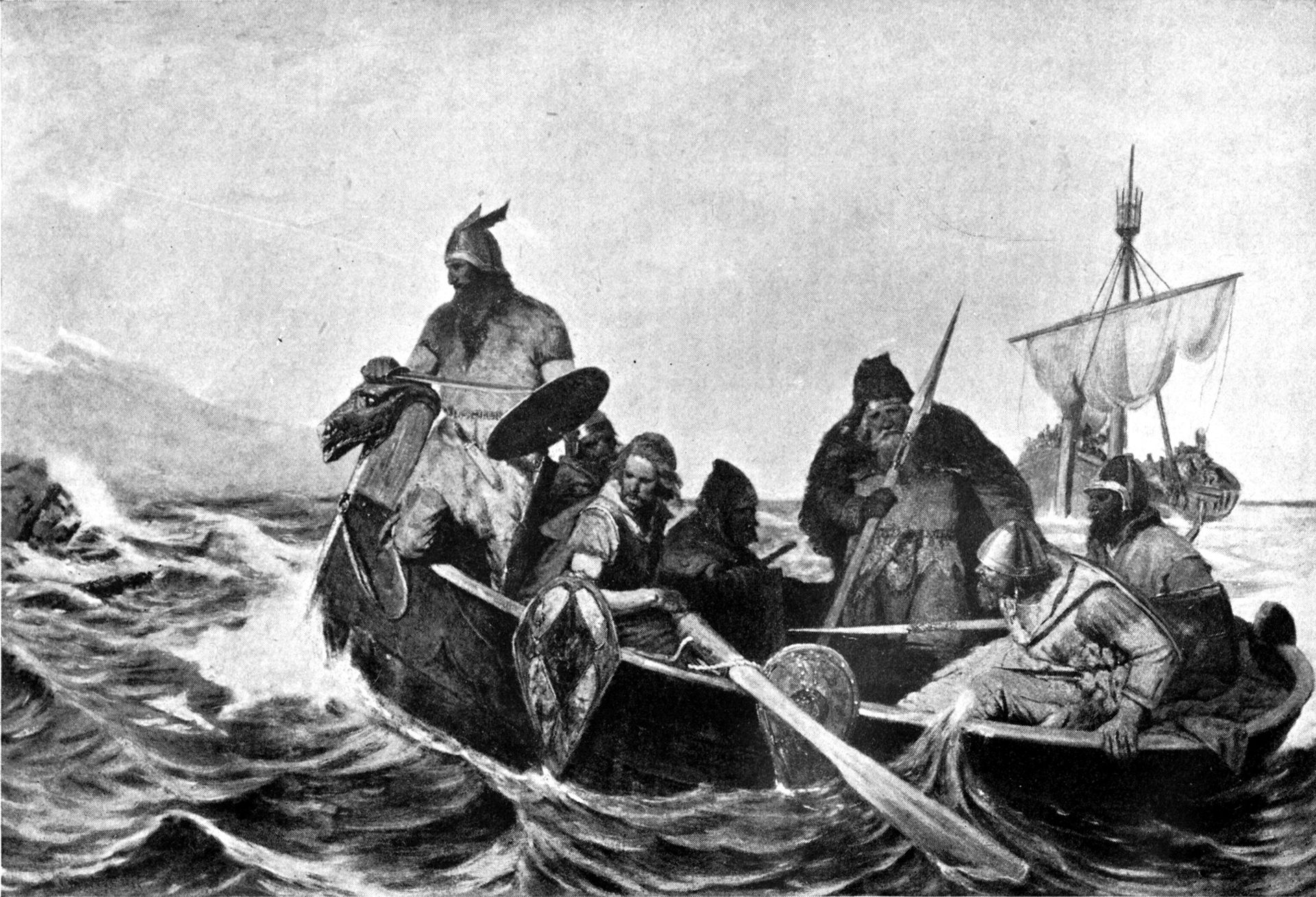 A depiction of Norse settlers landing in Iceland, which was among the last lands in Europe to be settled. Credit: Oscar Wergeland (Public domain).