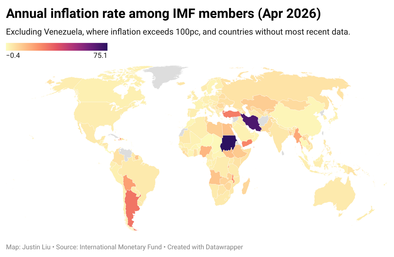 Inflation rates worldwide over time. Most economies have experienced both high inflation and periods of relative price stability within living memory.
