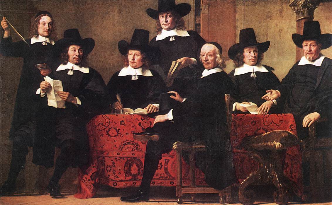 Governors of a merchant guild. Guilds and burial societies pooled risk among members long before commercial insurance, and mutual structures remain in use.