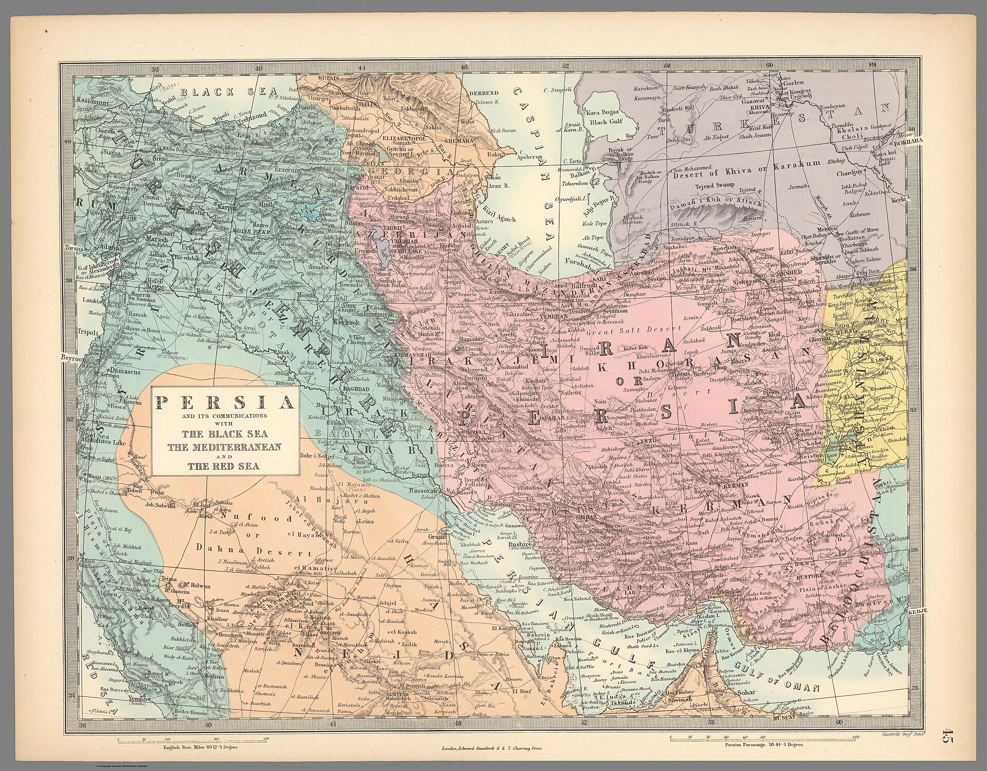 A nineteenth-century map labelling the land as Iran or Persia, ruled by the Qajar dynasty. Credit: Society for the Diffusion of Useful Knowledge (Great Britain) Engraver or Printer Murchison, I. Engraver or Printer Lubbock, John Engraver or Printer J. & C. Walker Engraver or Printer Smith, Philip Engraver or Printer Woodward, S.P. Engraver or Printer Key, T. Hewett Publication Author Society for the Diffusion of Useful Knowledge (Great Britain) (Public domain).