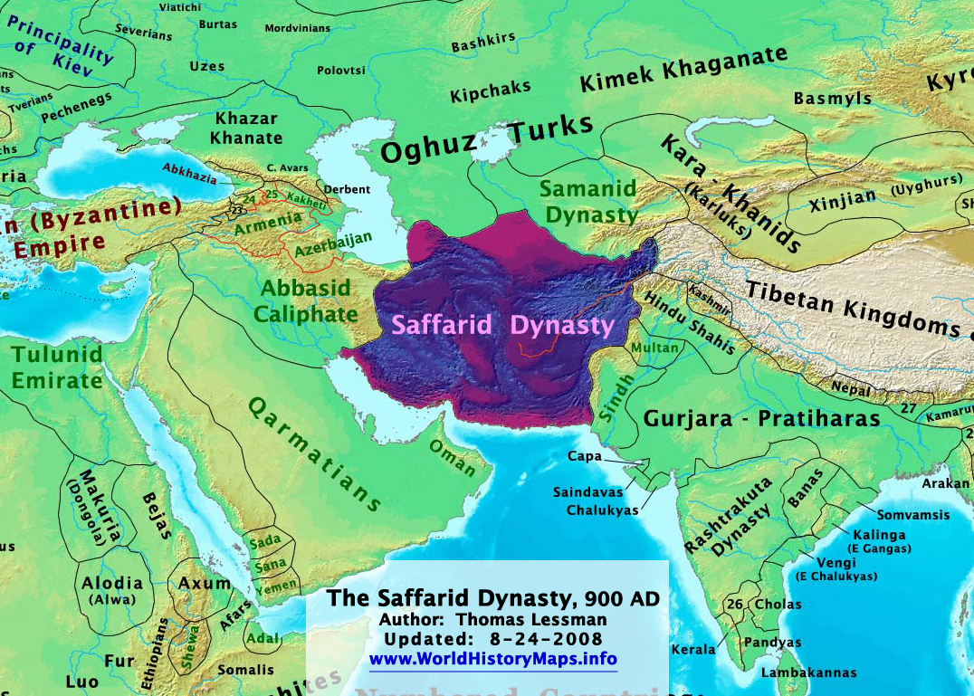 The Saffarid dynasty around 900 AD, one of the first native Persian dynasties to rule after the Arab conquest.