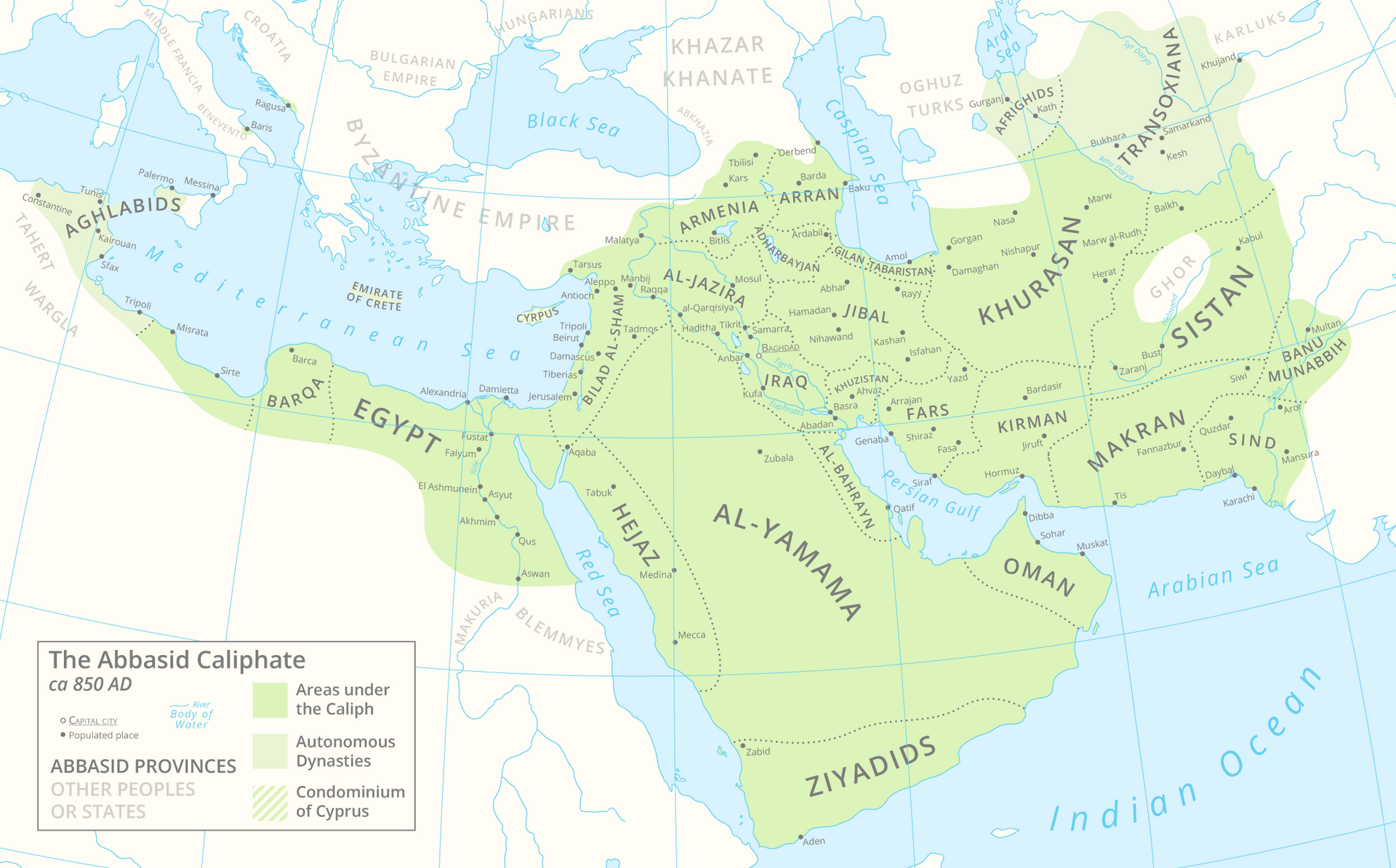 The Abbasid Caliphate, whose capital Baghdad became a world centre of science and learning. Credit: Cattette (CC BY 4.0).