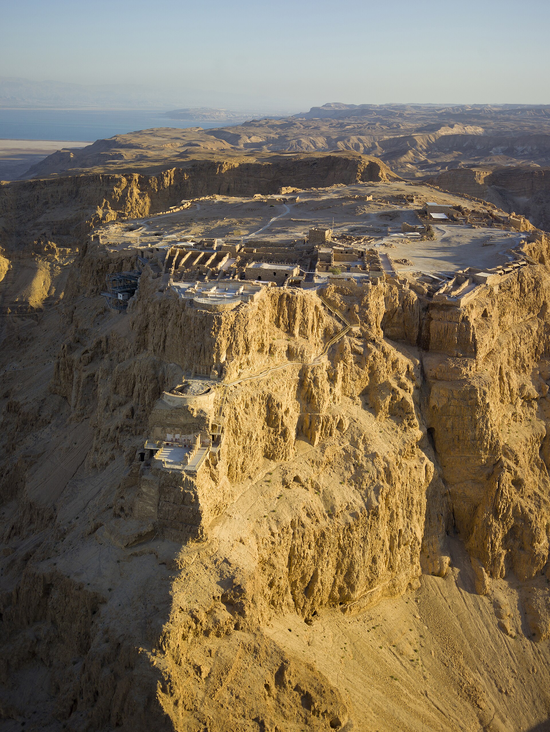 The fortress of Masada, set on a rock overlooking the Dead Sea. Its defenders held out against a Roman siege in the first century AD, and the site has become a powerful symbol of resistance in Jewish memory.