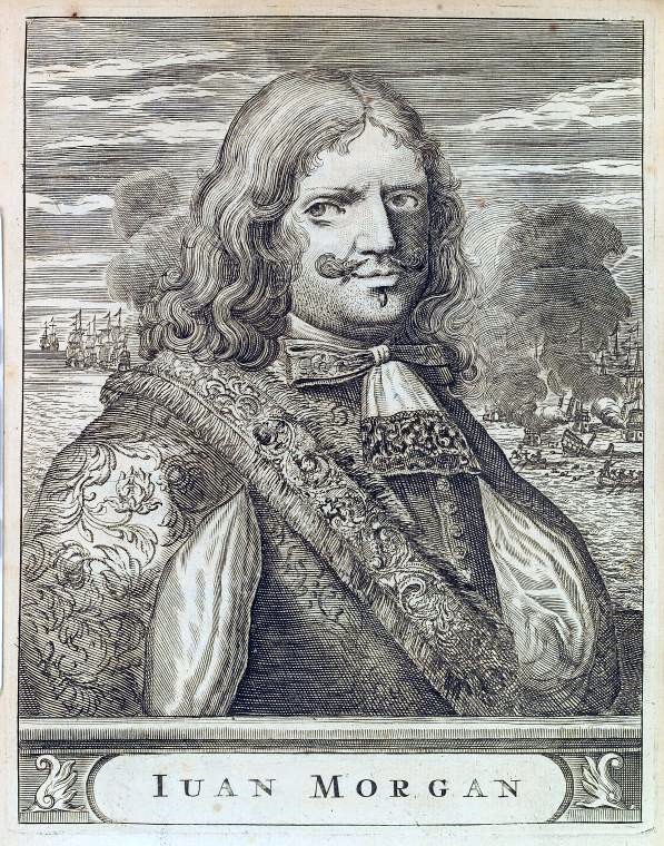 Henry Morgan, the buccaneer who operated from Jamaica during its era as a haven for Caribbean pirates. Credit: Alexandre Exquemelin, Piratas de la America (1681) (Public domain).