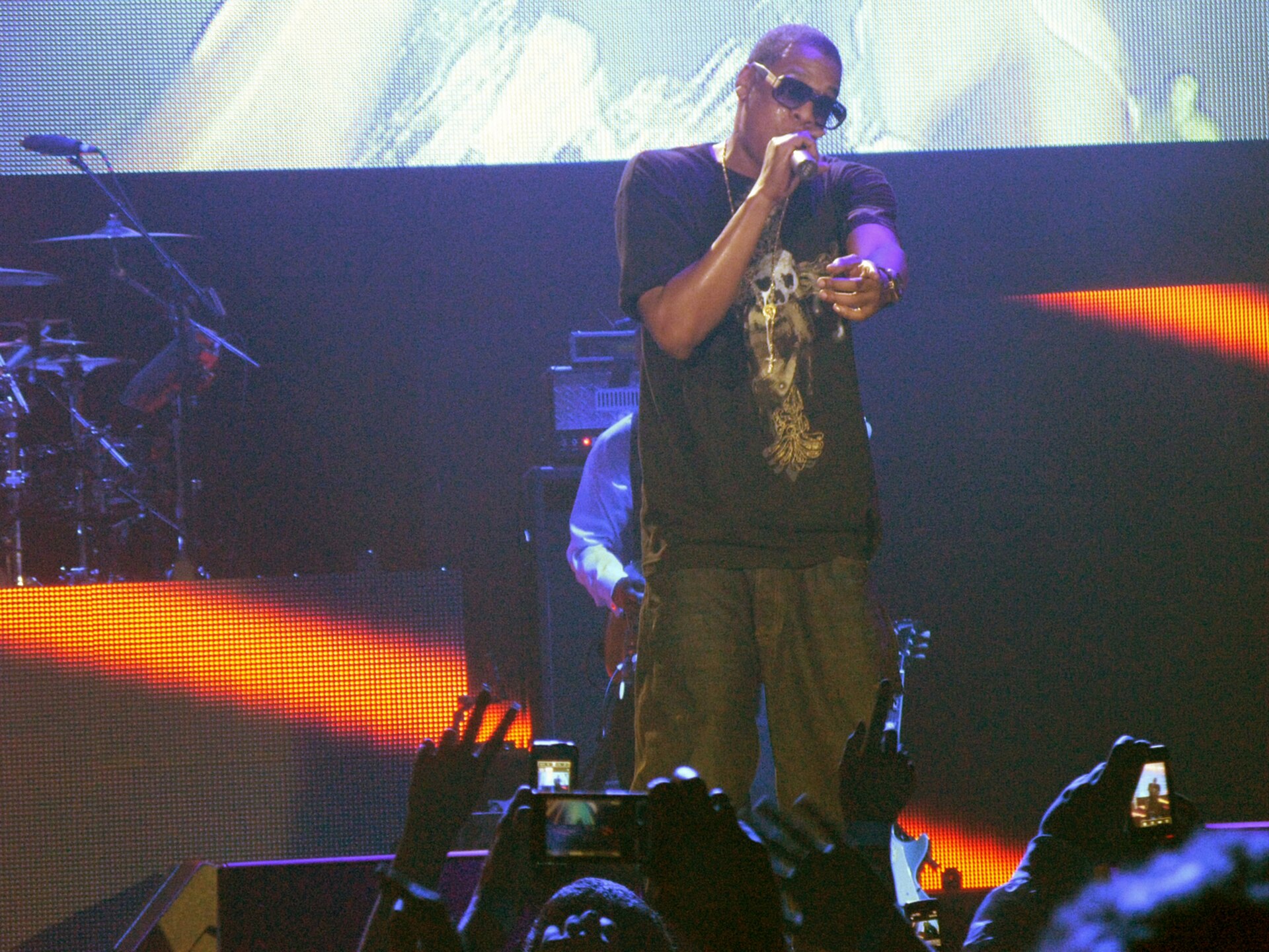 Jay-Z on stage in 2008; his live shows accompanied decades of hits.