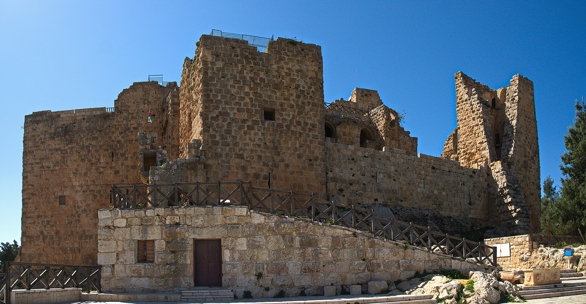 Ajloun Castle, raised by the forces of Saladin in the late twelfth century to guard against the Crusaders and control the routes of northern Jordan. It is a fine example of medieval Islamic military architecture.