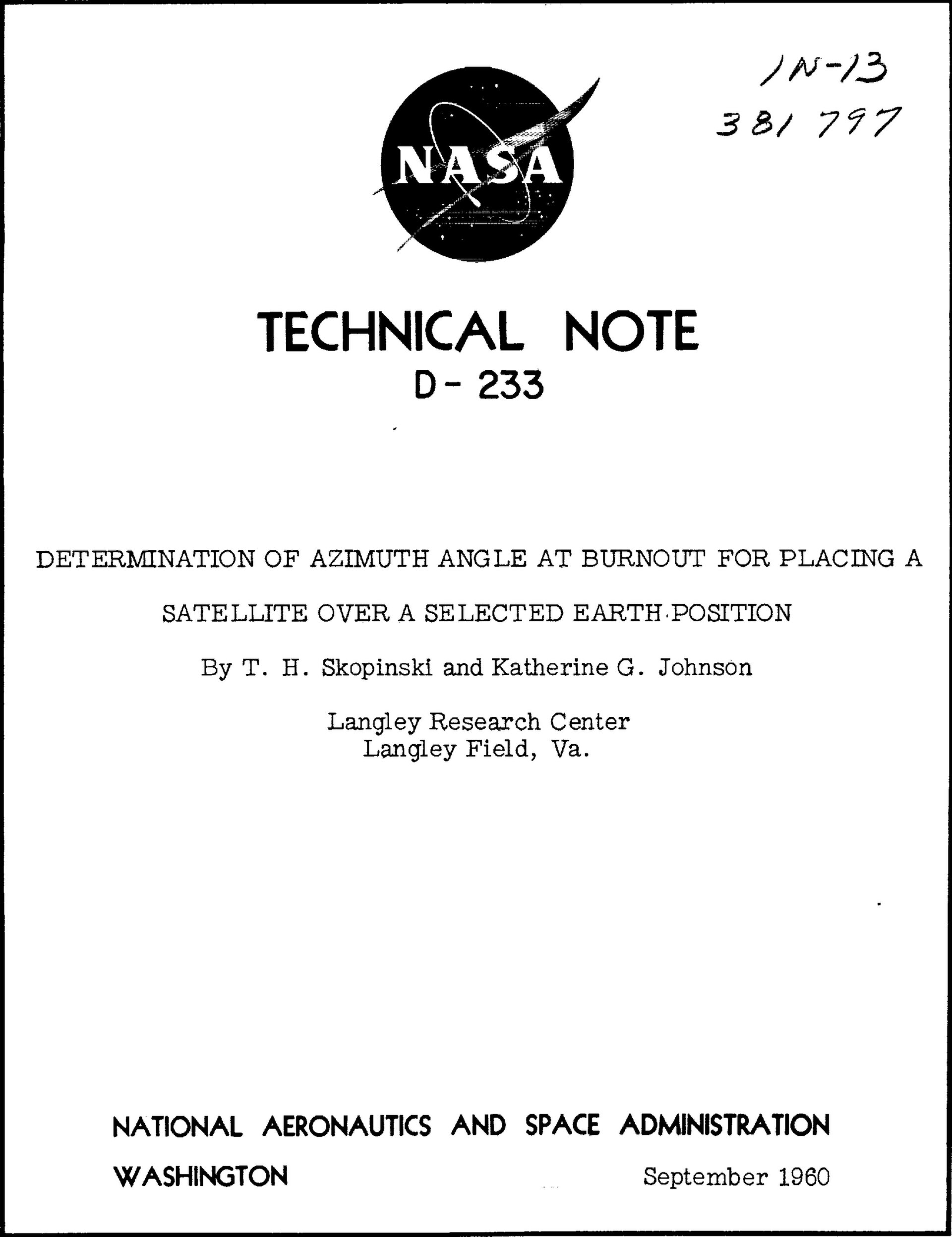 The first NASA report to credit Johnson as a co-author, a barrier she broke.