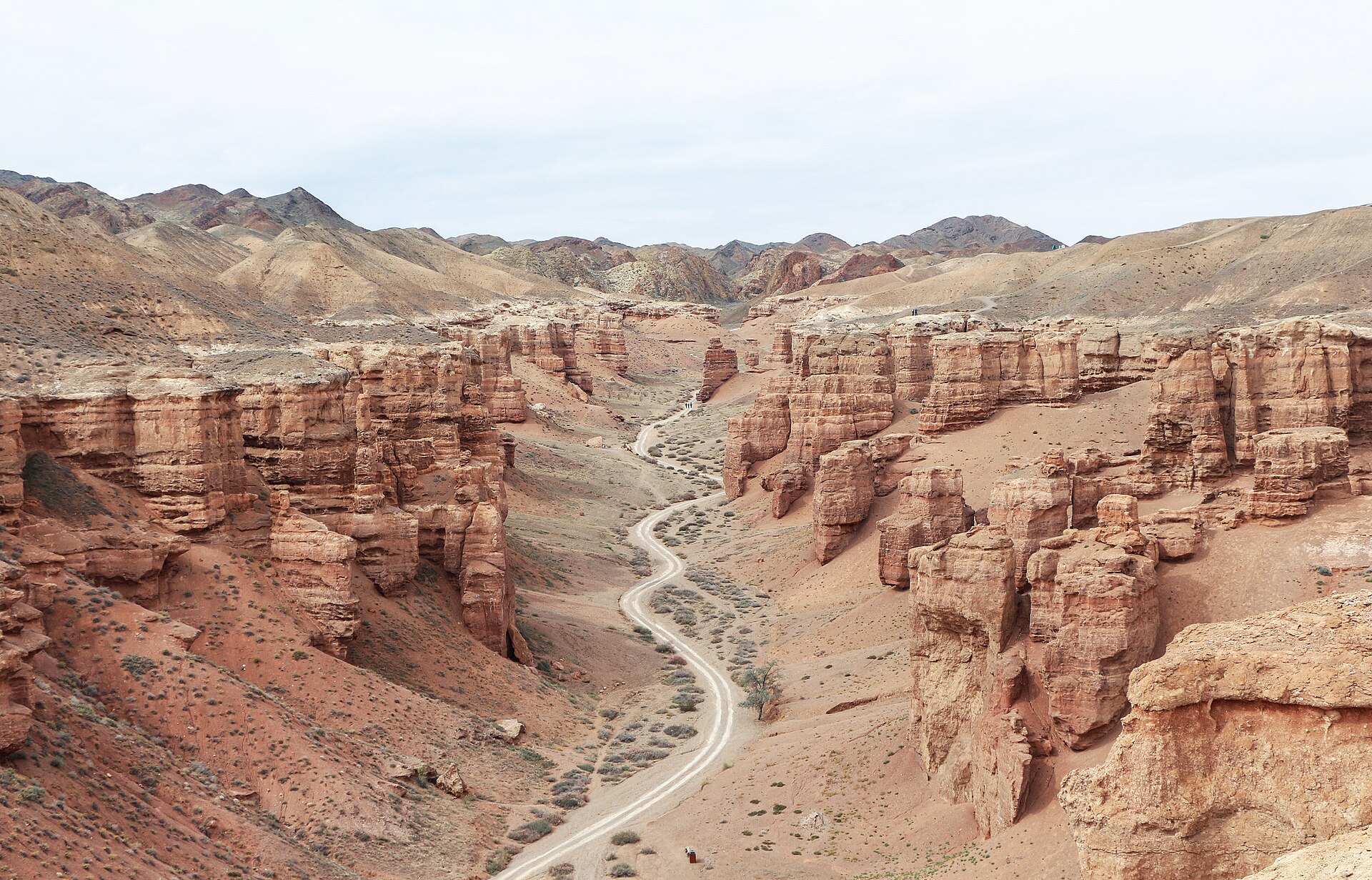 The Charyn Canyon in the southeast of Kazakhstan, carved by a river through the arid steppe near the mountains. Its red rock walls are among the most dramatic natural sights in a country better known for its vast open plains.