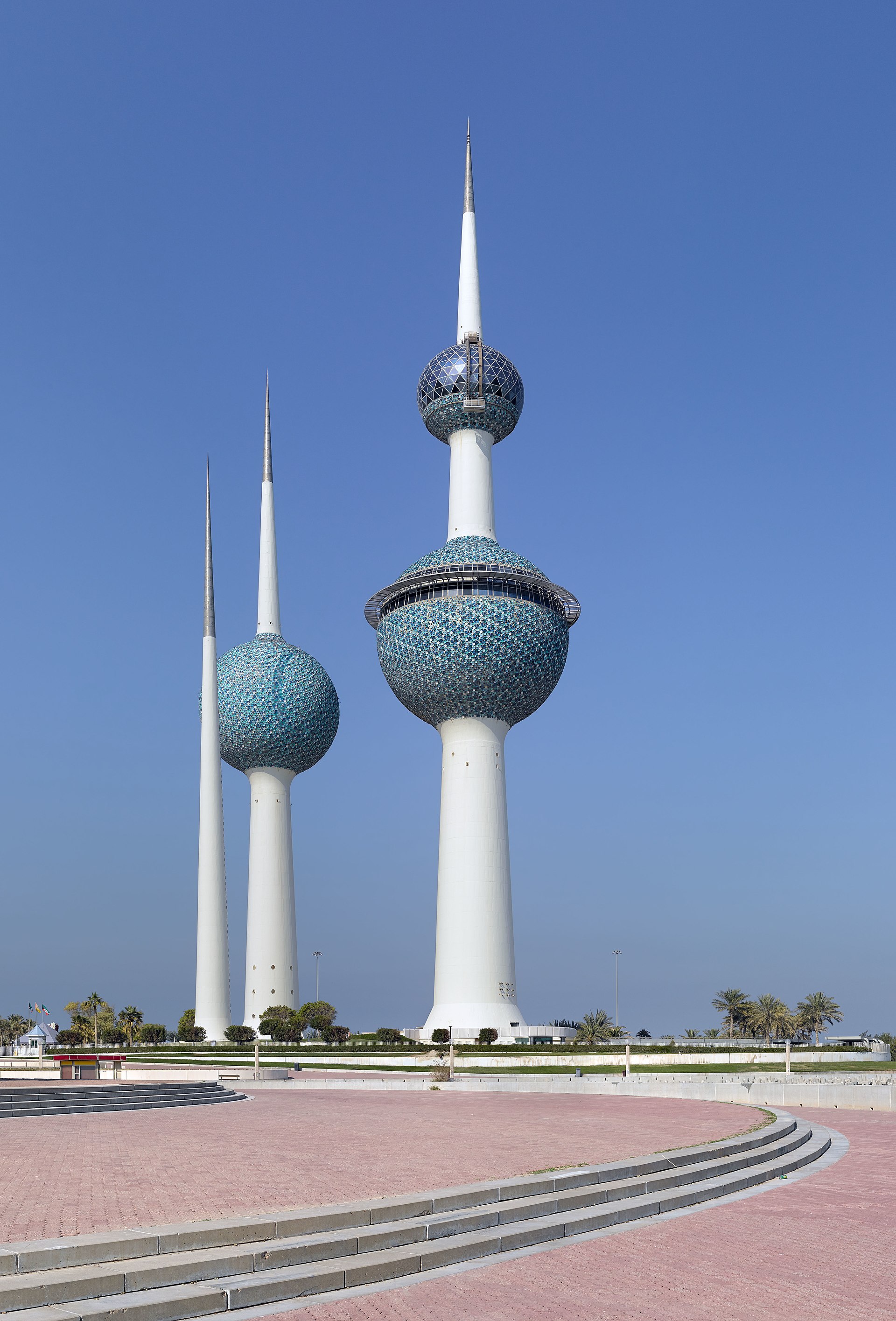 The Kuwait Towers on the shore of the Gulf, completed in 1979 and topped by great blue-green spheres that store water and offer views over the city. They are the most recognisable landmark of modern Kuwait.