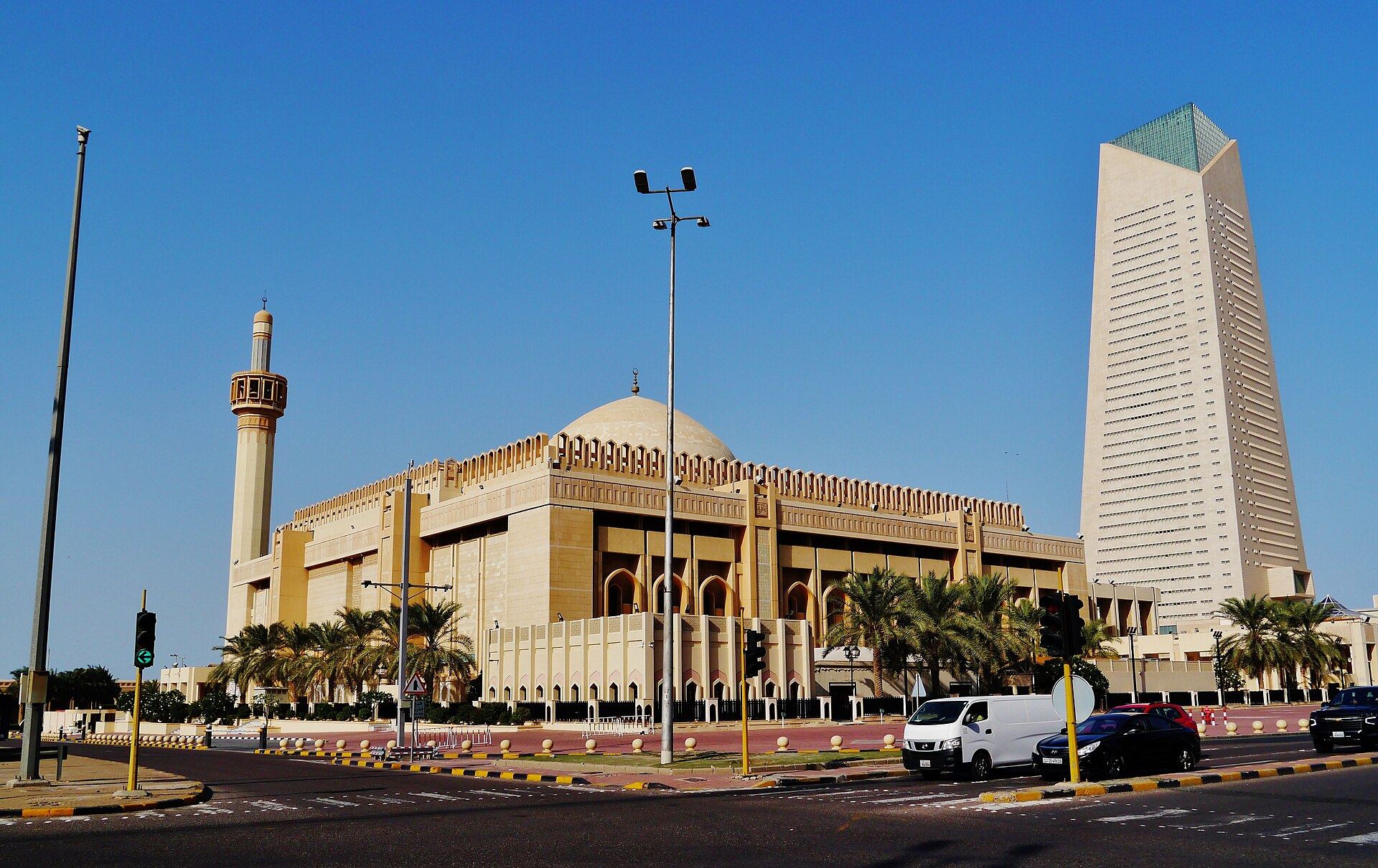 The Grand Mosque of Kuwait in the capital, the largest mosque in the country, completed in 1986. Its great dome and hall reflect the wealth Kuwait has poured into religious and civic buildings since the age of oil.