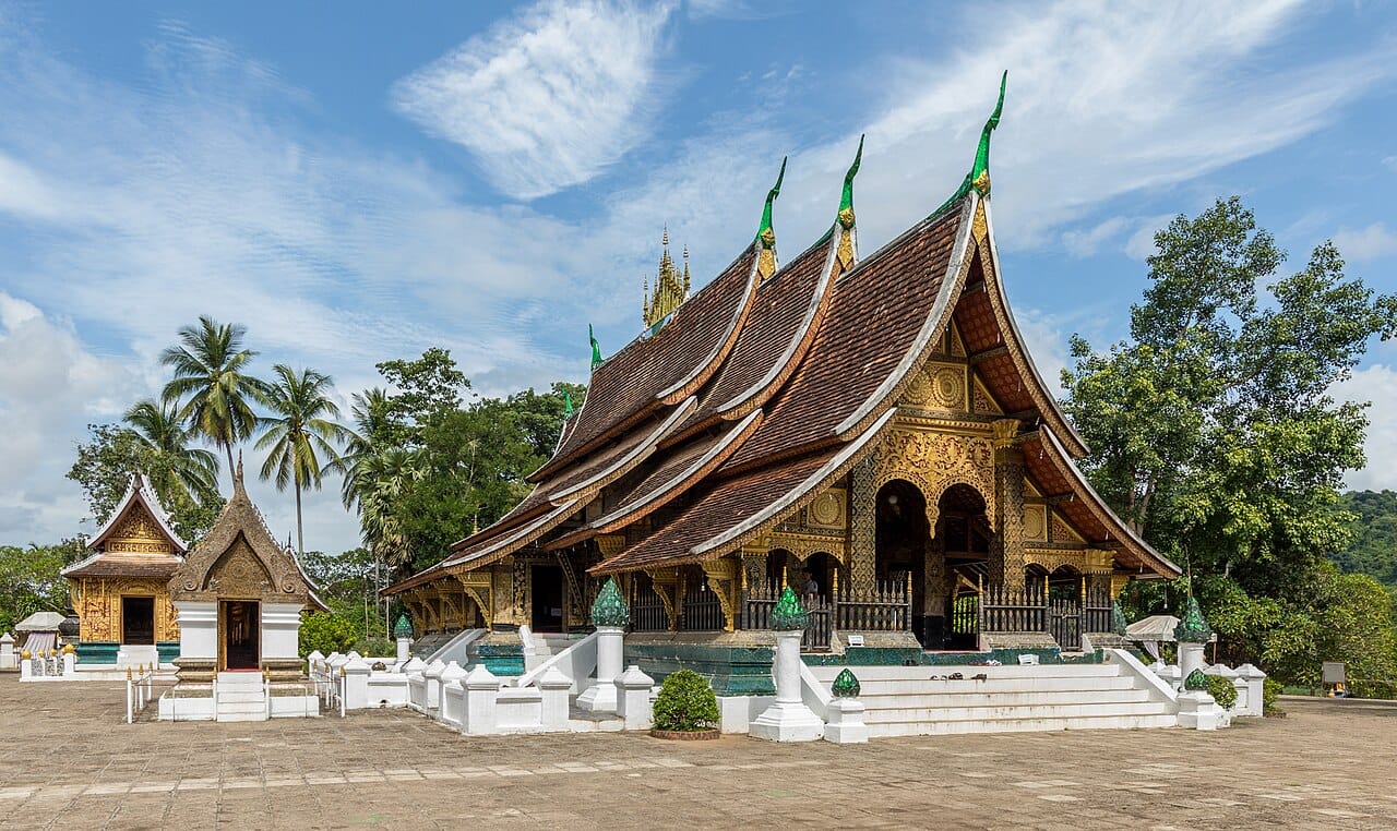Wat Xieng Thong in Luang Prabang, one of the most beautiful monasteries in Laos, built in the sixteenth century. The old royal town of Luang Prabang, a world heritage site, is the spiritual heart of Lao Buddhism.