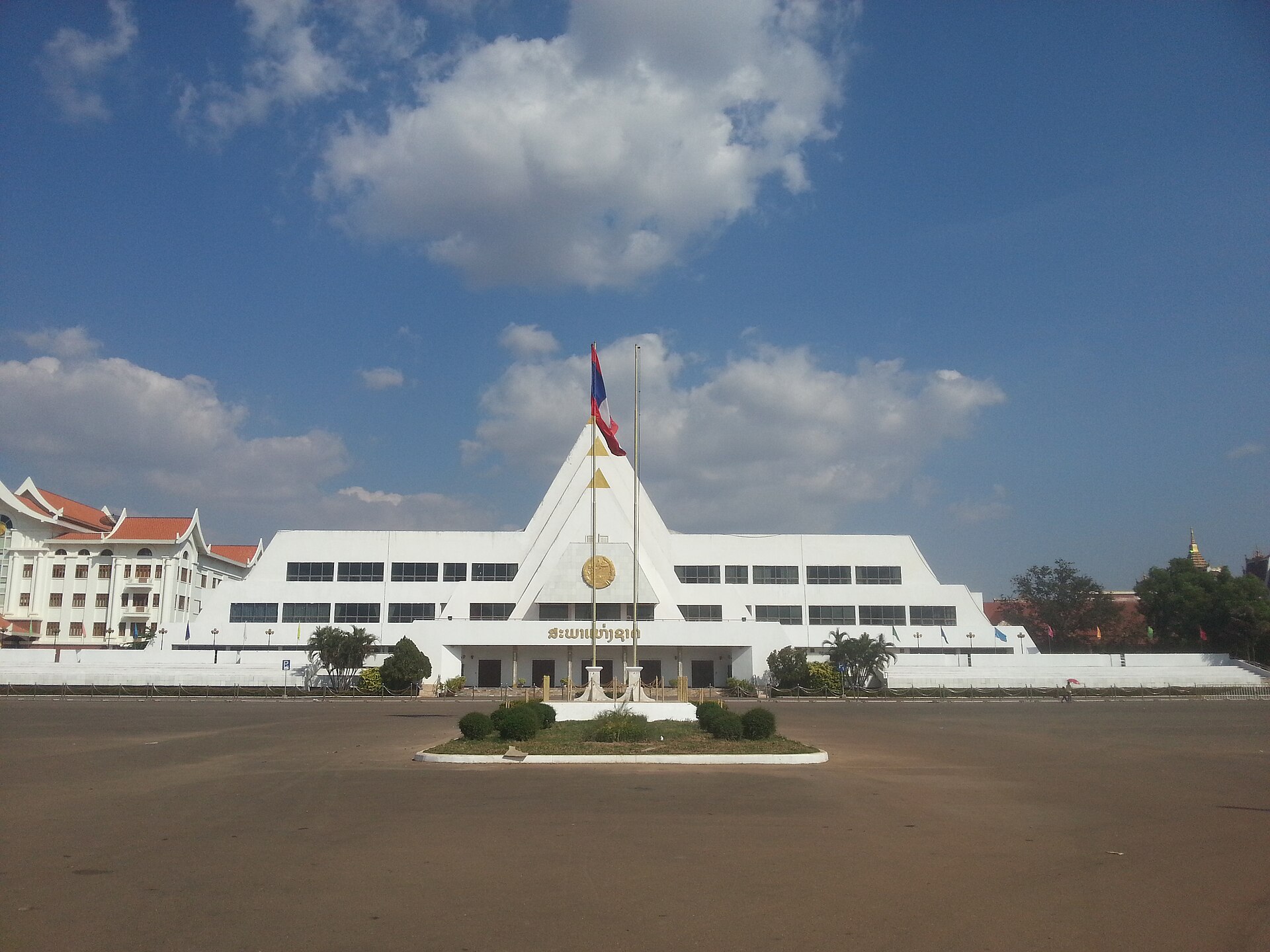 The National Assembly of Laos in Vientiane. Its members come overwhelmingly from the sole legal party, and it confirms the leaders chosen by the party rather than offering competitive politics.