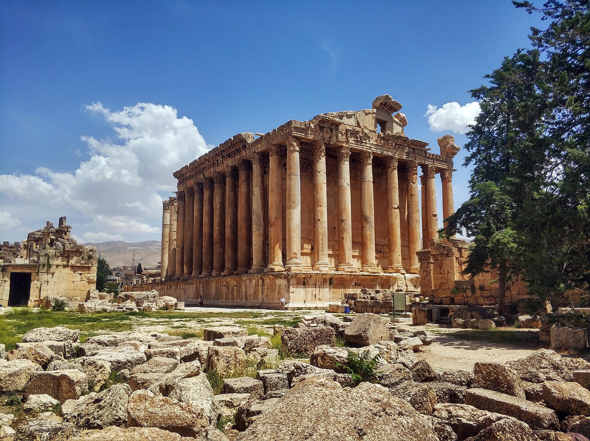 The Roman temple complex at Baalbek, built over the first centuries AD and among the grandest ever raised in the empire. Its colossal columns and finely carved temple of Bacchus survive as some of the best-preserved Roman ruins anywhere.