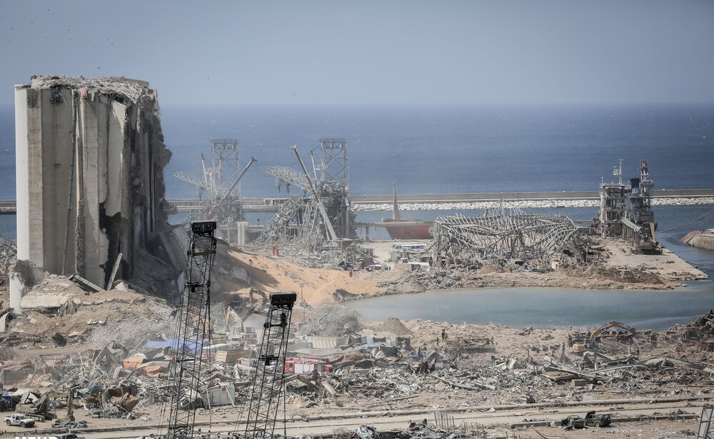 Destruction in Beirut after the explosion at the city's port in August 2020, when a vast store of ammonium nitrate detonated. One of the largest non-nuclear blasts ever recorded, it laid waste to whole districts and came to symbolise the country's deep crisis.