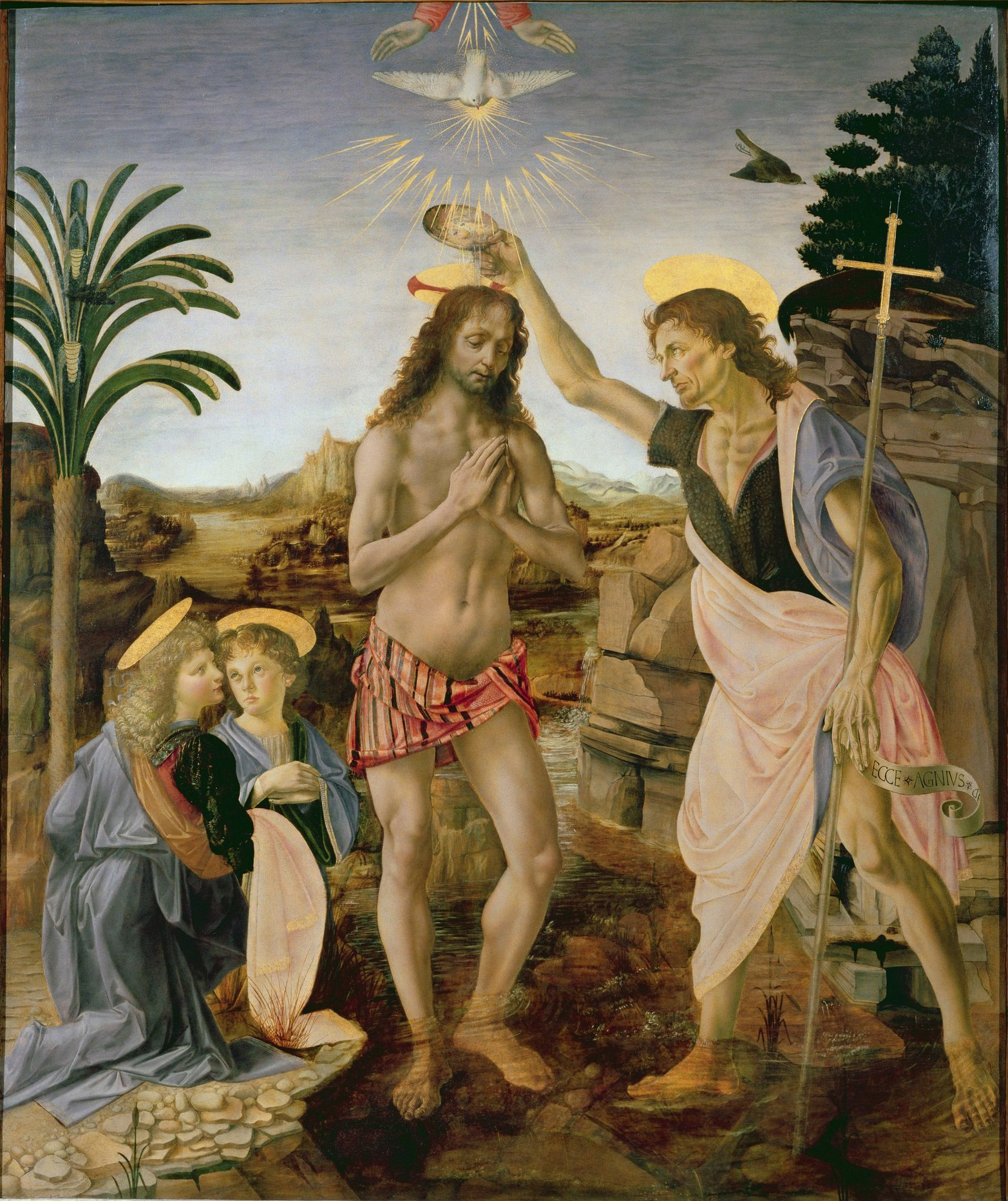 The Baptism of Christ, on which the young Leonardo worked in Verrocchio's workshop.