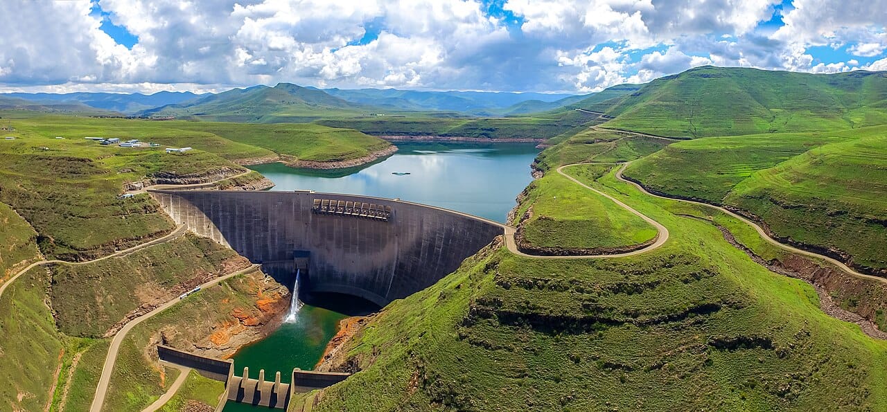 The Katse Dam, part of the vast Lesotho Highlands Water Project that channels the kingdom's mountain rivers to South Africa. Selling this water, sometimes called white gold, is one of the country's most important sources of income.