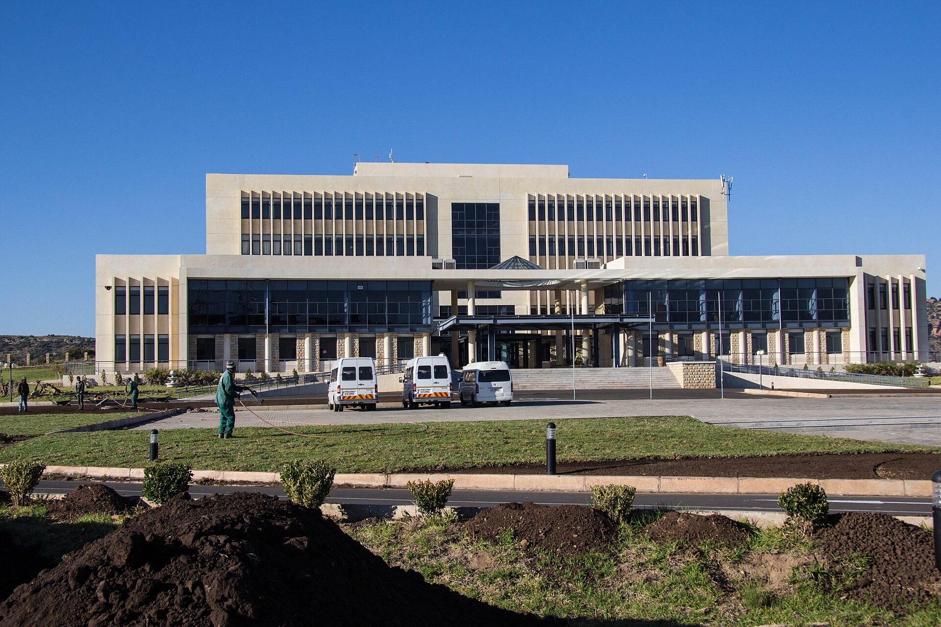 The parliament building in Maseru, the capital of Lesotho. The kingdom is a constitutional monarchy with an elected government, though its democracy has been marked by instability, fragile coalitions, and periodic military interference.