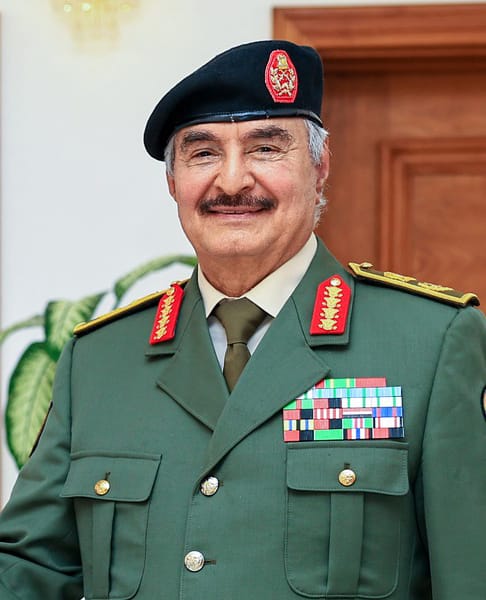Field Marshal Khalifa Haftar, commander of the Libyan National Army, which controls most of eastern and southern Libya and backs the rival government in the east. His forces besieged Tripoli unsuccessfully between 2019 and 2020.