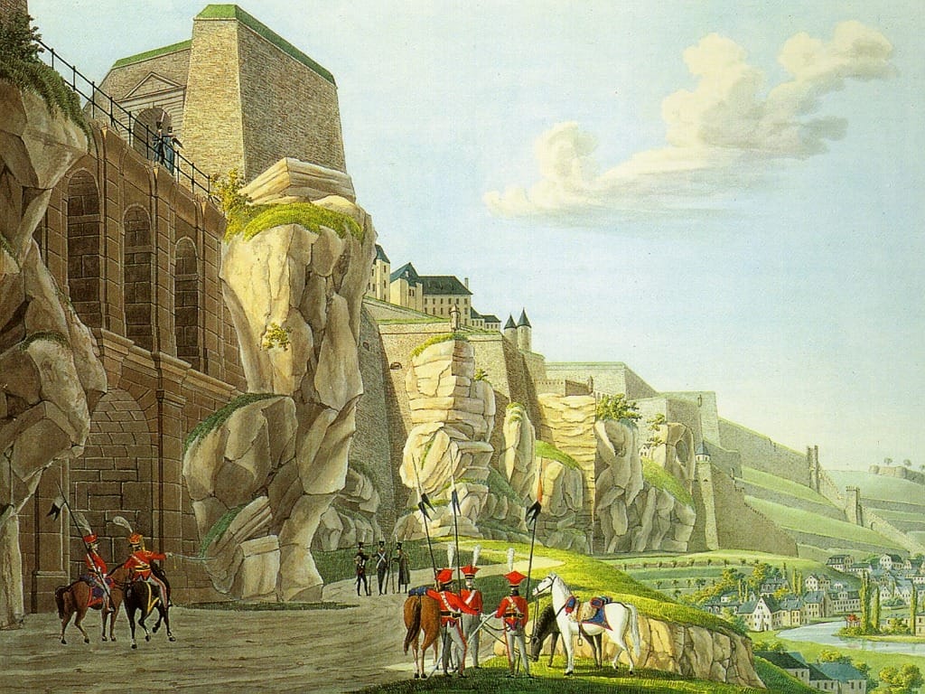 The old city of Luxembourg on its rocky promontory above the Alzette. The fortress built on these cliffs, with its casemates tunnelled into the rock, was so formidable it was called the Gibraltar of the North.