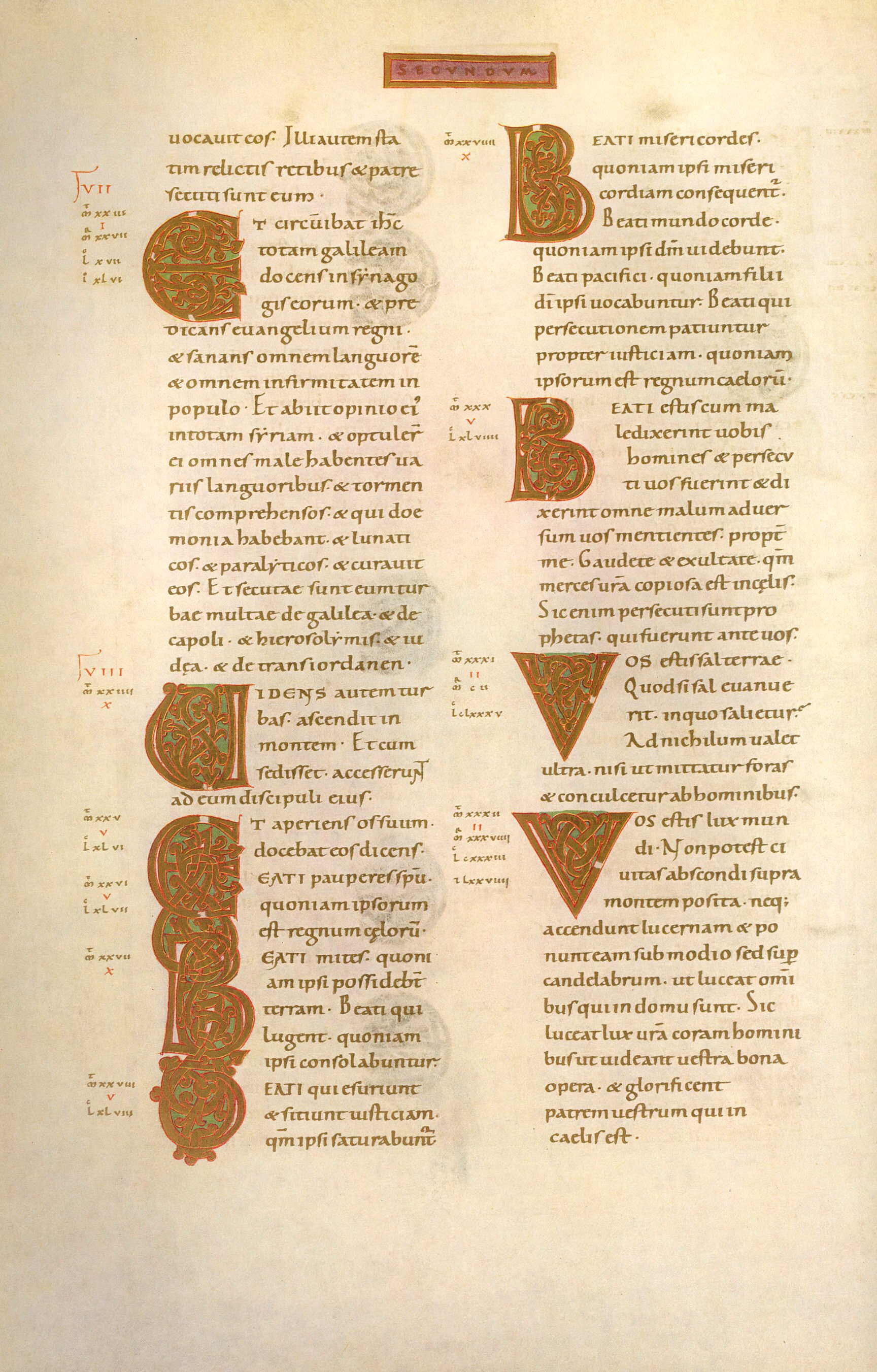 A page from the Codex Aureus of Echternach, a golden gospel book produced at the great medieval abbey of Echternach in Luxembourg, a treasure of the region's rich early heritage of learning and art.