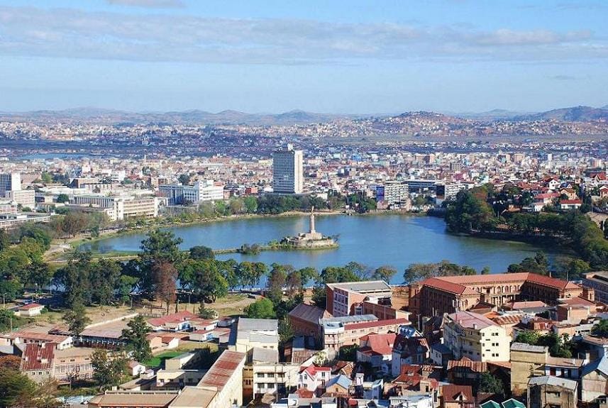 Antananarivo, the capital of Madagascar, built across a series of highland hills around Lake Anosy. Founded by the Merina kingdom, the crowded highland city remains the political and economic heart of the island.