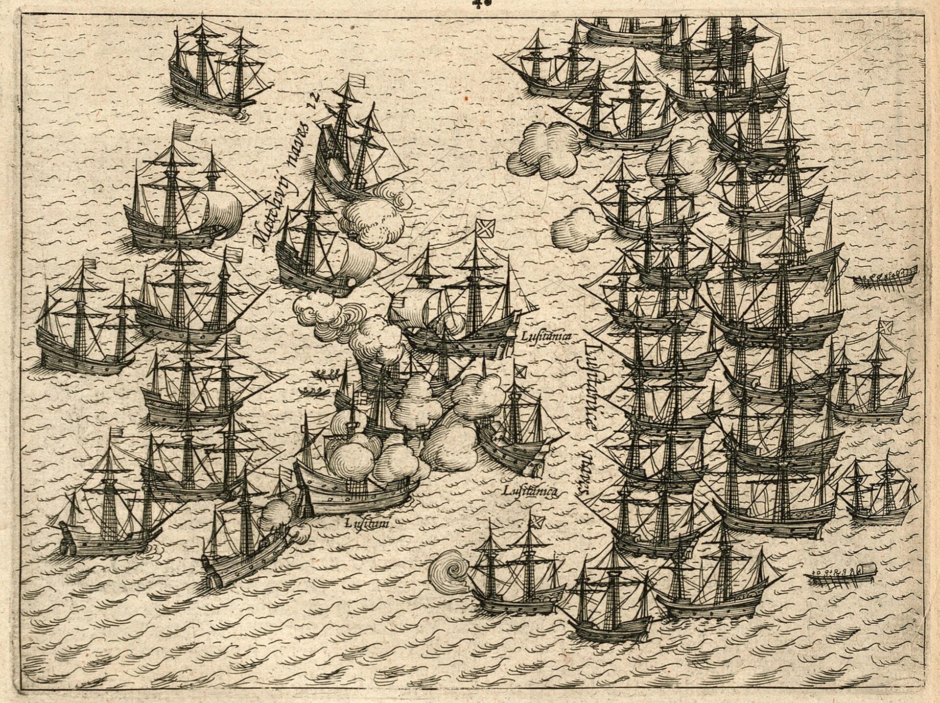 European fleets contesting control of Malacca, the great trading port that drew the Portuguese, Dutch, and British. Credit: Anoniem / Anonymous (engraver / etcher) (Public domain).