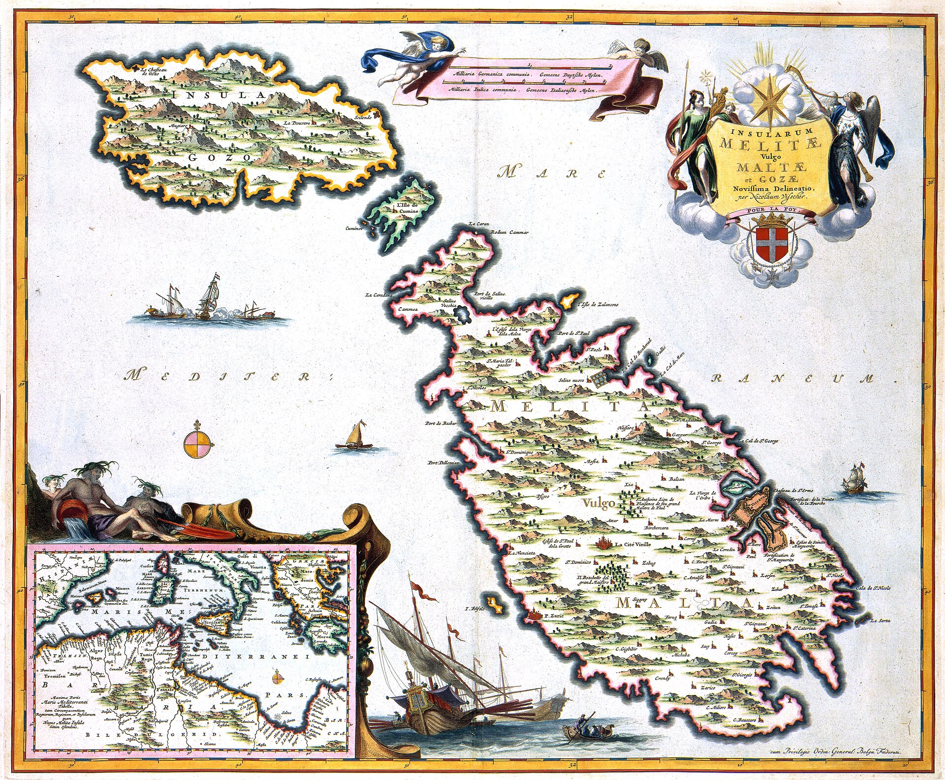 A seventeenth-century map of Malta and Gozo. From 1530 the Knights of Saint John ruled the islands as a fortified bastion of Christendom against the Ottoman Empire and the corsairs of the Mediterranean.