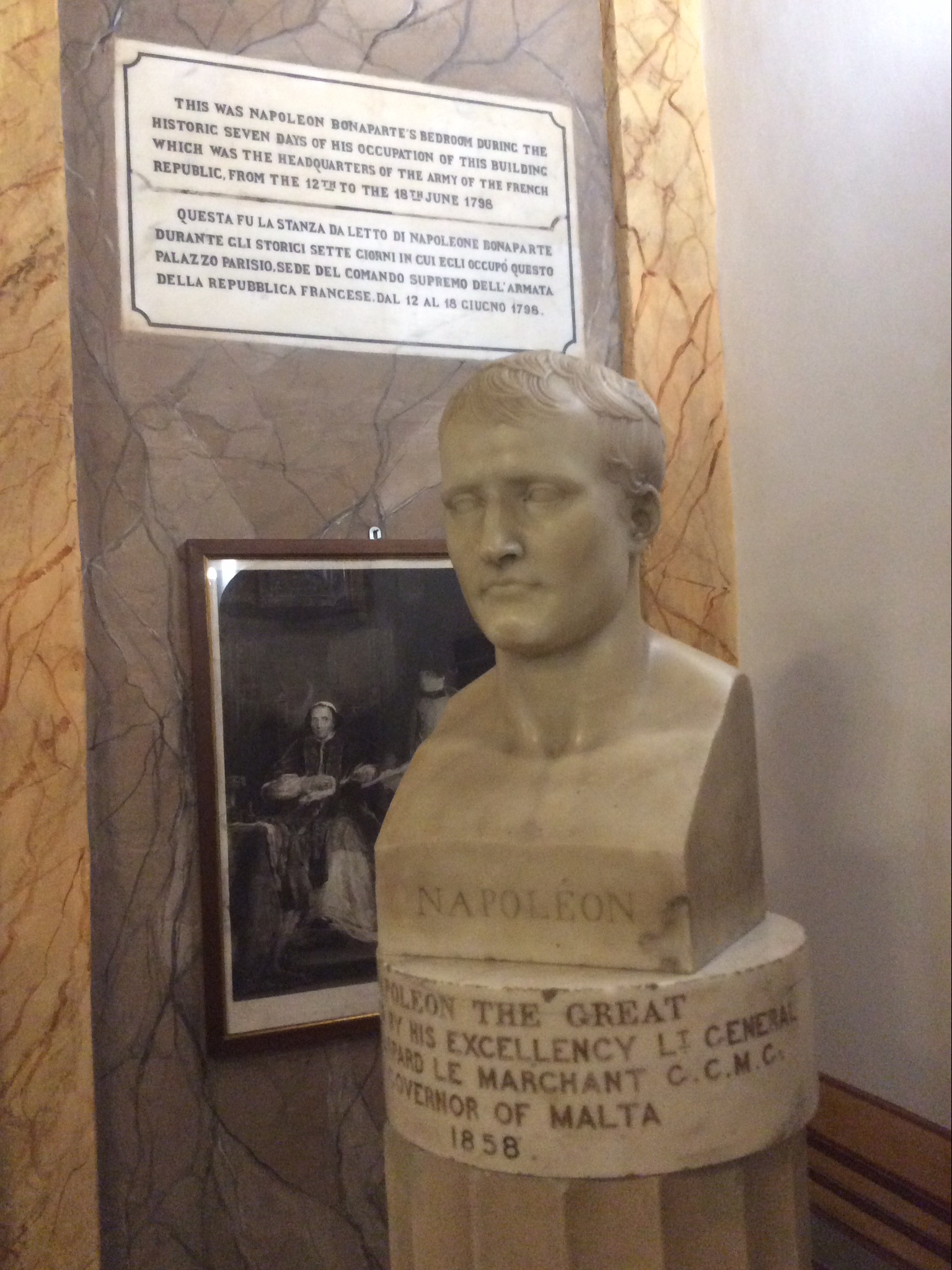 A bust of Napoleon Bonaparte, who seized Malta in 1798 en route to Egypt. French rule lasted only two years before the Maltese, aided by Britain, expelled it, beginning more than a century and a half as a British naval base.