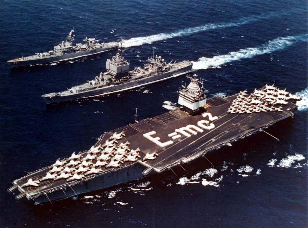 A nuclear powered fleet, driven by the energy released when a small amount of mass is converted.