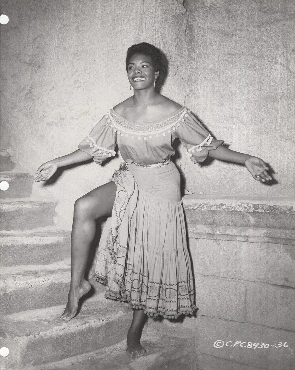 A 1957 publicity photograph; Angelou had many careers before becoming a writer.