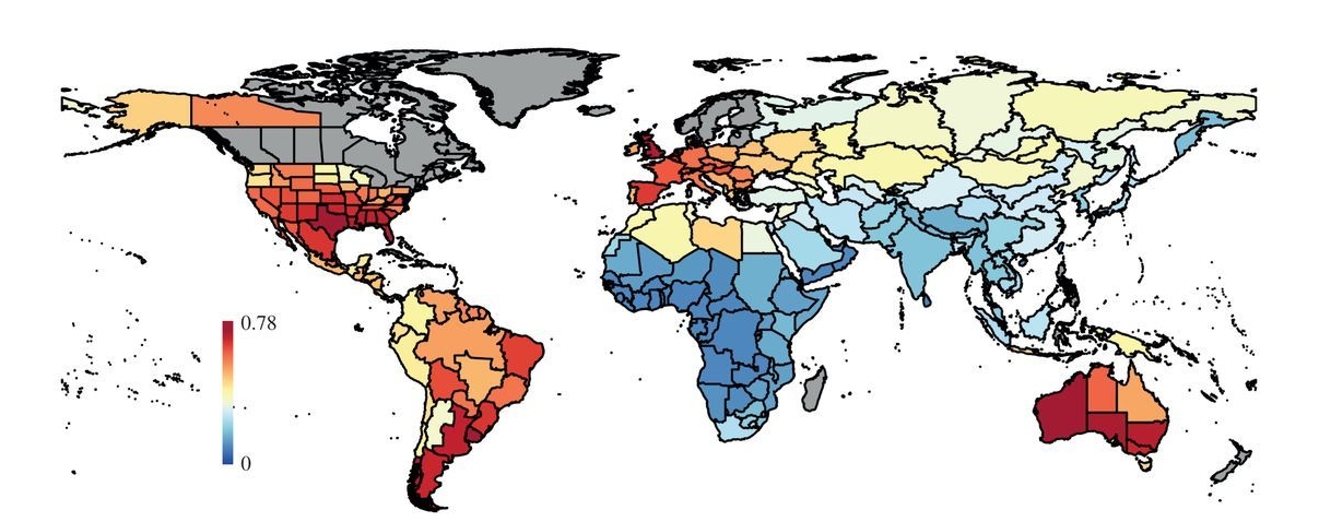 The proportion of large mammals lost varied sharply between continents.