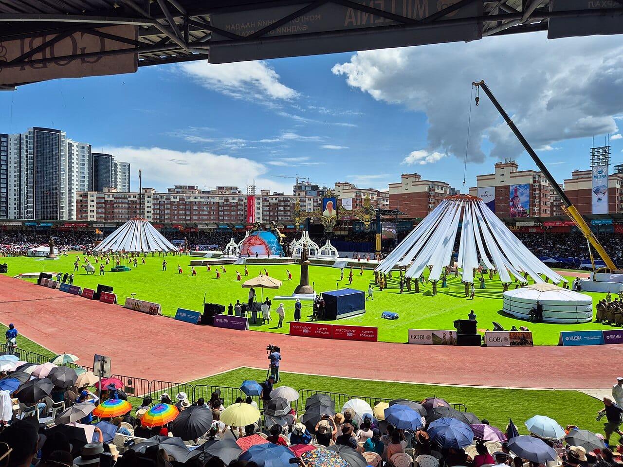 The opening of the Naadam festival, the great summer games of wrestling, horse racing, and archery that are the highlight of the Mongolian year. Rooted in the training of steppe warriors, Naadam is celebrated across the country and is recognised as part of the world's heritage.