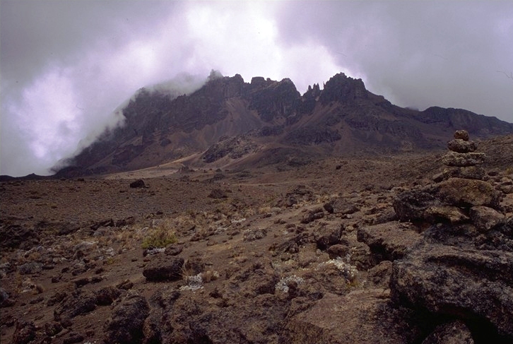 The jagged, deeply eroded peak of Mawenzi, the second of Kilimanjaro's cones. Credit: Esculapio (CC BY-SA 3.0).