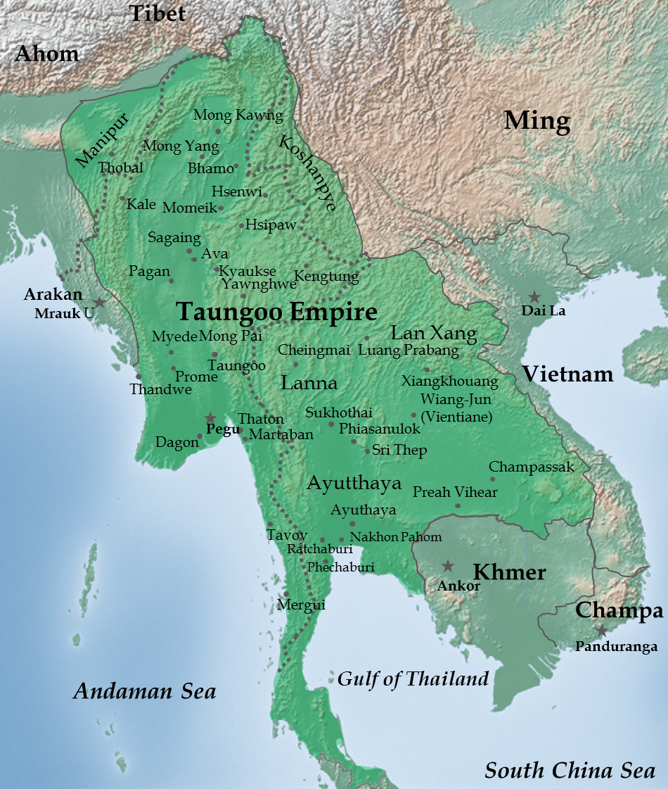 The Toungoo Empire at its height in 1580, one of the great kingdoms of Burmese history. Credit: Soewinhan (CC BY-SA 3.0).