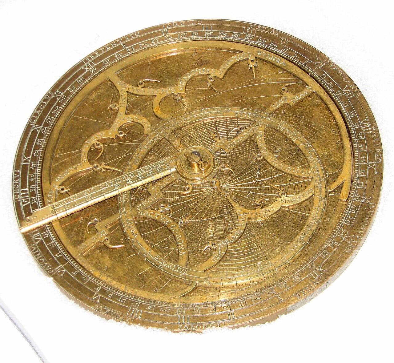 An astrolabe. Measuring the altitude of a star or the sun above the horizon gives latitude, and instruments for doing so were refined over centuries.