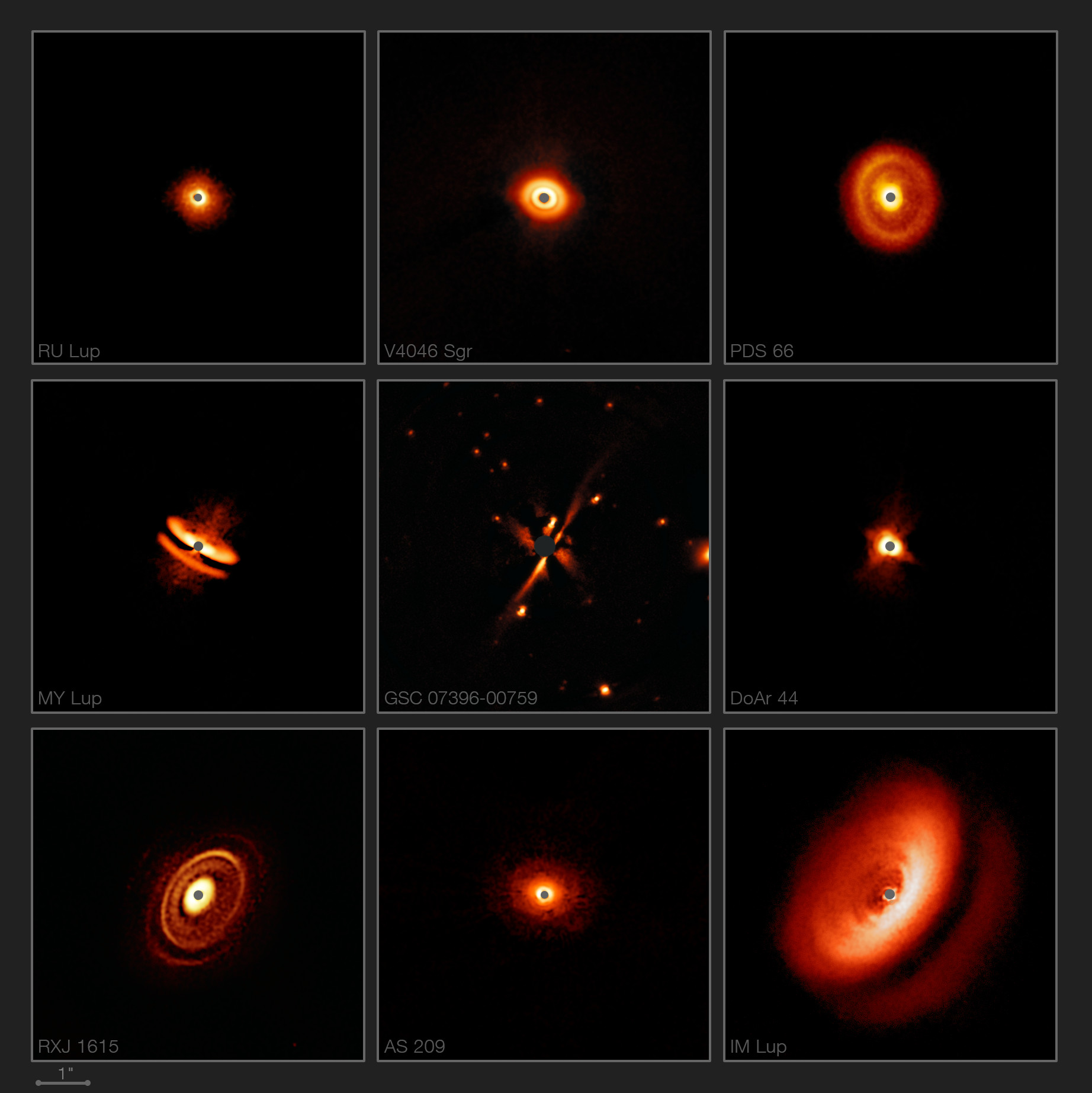 Dusty disks around nearby young stars, caught in the act of forming planetary systems.
