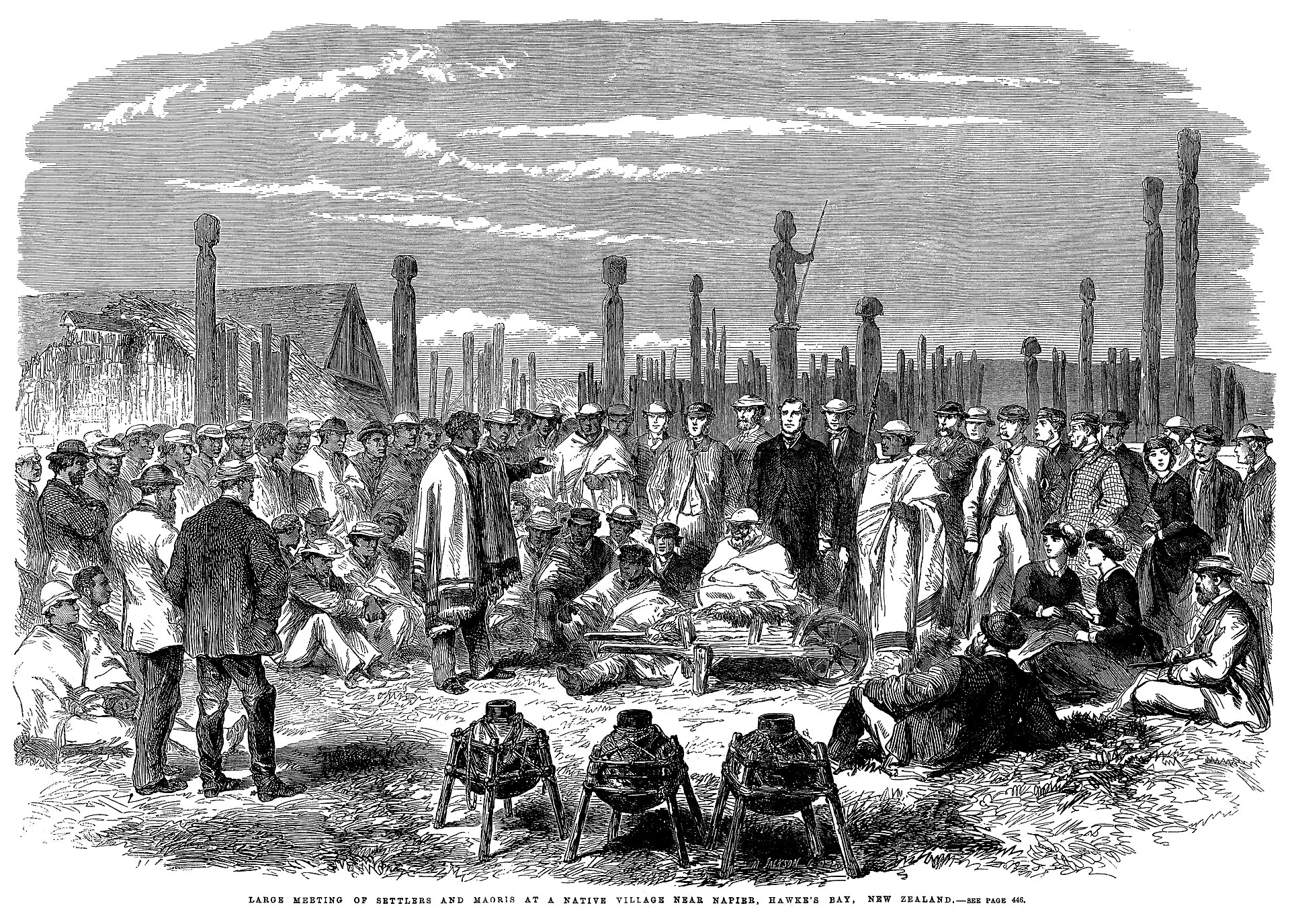 A nineteenth-century meeting of Maori and European settlers, whose relationship the Treaty of Waitangi sought to define. Credit: Mason Jackson (CC BY-SA 3.0).
