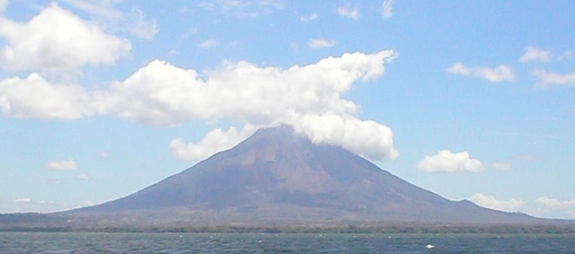The Concepcion volcano rising from Ometepe Island in Lake Nicaragua. A chain of such volcanoes, many still active, runs the length of the Pacific side and gives the country its nickname, the land of lakes and volcanoes.