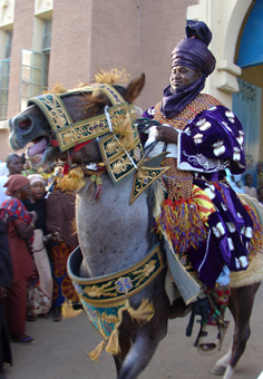 A Durbar festival in northern Nigeria. Marking Muslim holidays, the centuries-old processions of richly dressed horsemen are among the great spectacles of West Africa.