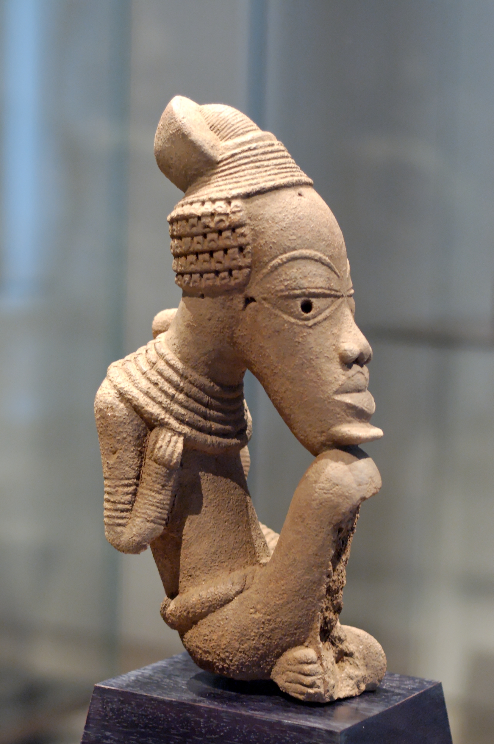 A Nok terracotta head, from a culture that flourished from around 1500 BC. The Nok of central Nigeria produced some of the oldest known sculpture in sub-Saharan Africa and worked iron early.
