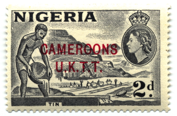 A 1953 colonial postage stamp bearing Queen Elizabeth II. Nigeria remained under British rule until it won its independence in 1960.