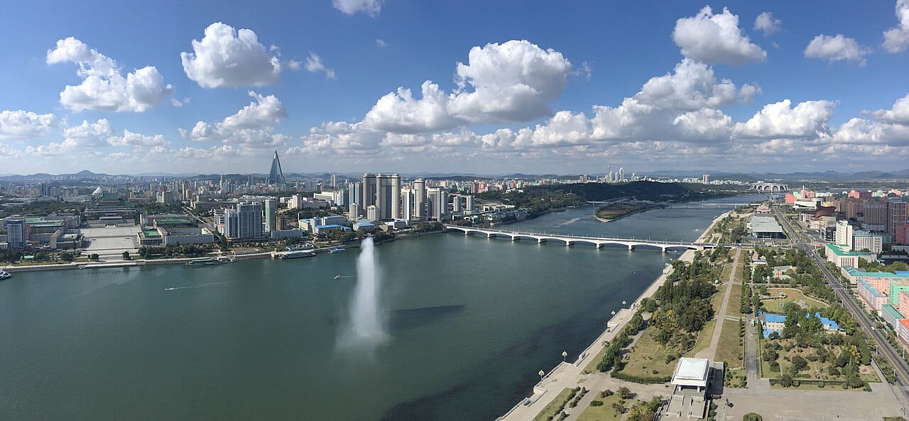 Pyongyang seen from the Juche Tower. The capital is a showcase of monumental architecture and broad avenues, and residence there is a privilege allocated by the state rather than a matter of choice.