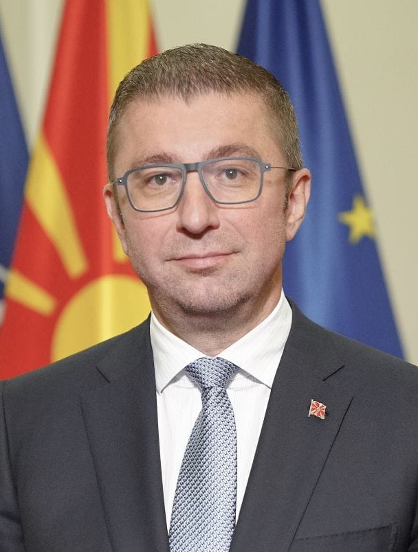 Hristijan Mickoski, prime minister of North Macedonia since 2024, leader of the nationalist VMRO-DPMNE. He governs a young country still wrestling with disputes over its name, language, and identity with its larger neighbours.