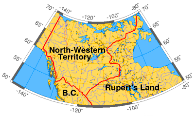 A historical map of the North-Western Territory. When Canada acquired these lands in 1870 they covered a vast share of the country, before provinces and other territories were carved out of them.