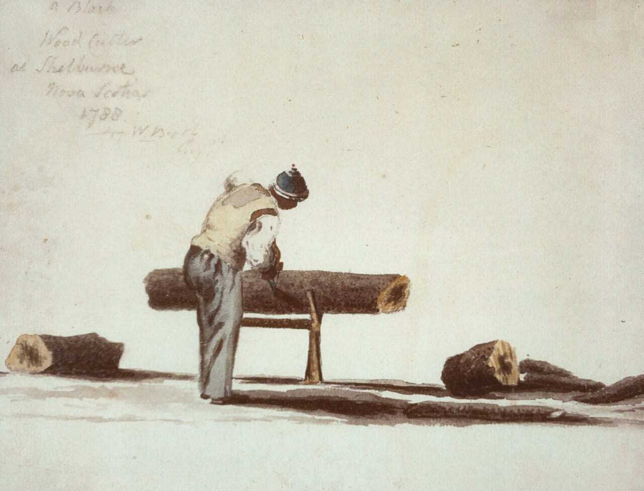 A Black woodcutter at Shelburne, Nova Scotia. Thousands of Black Loyalists came to the province after the American Revolution, founding some of the oldest communities of African descent in Canada.